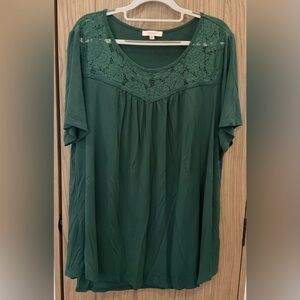 Ahlaray Womens Round Neck Short Sleeve Green Lace Top Tee Size 4X